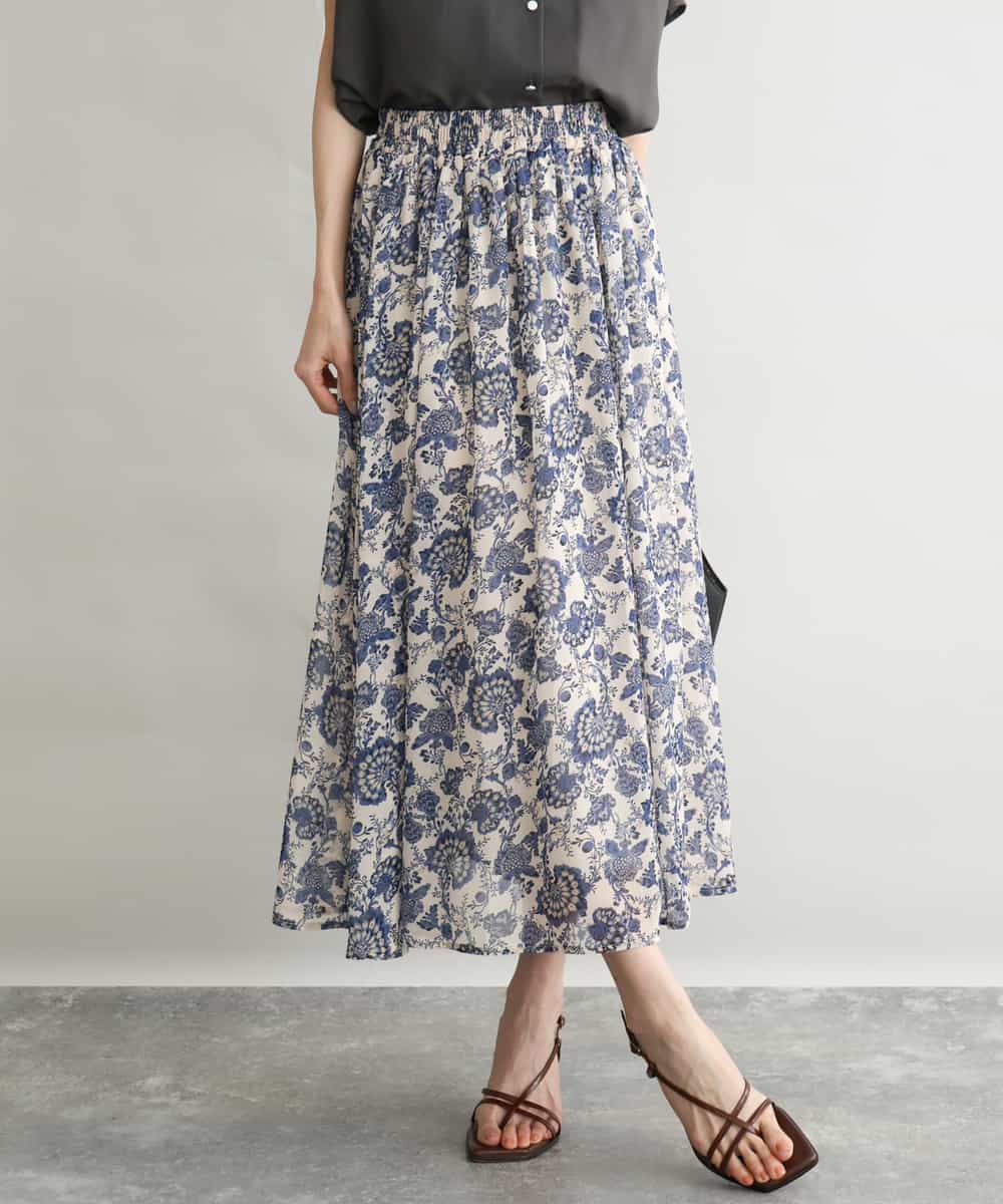 FKHGF05140 MK MICHEL KLEIN(MK ミッシェルクラン) [洗える]更紗プリント花柄シフォンスカート ベージュ