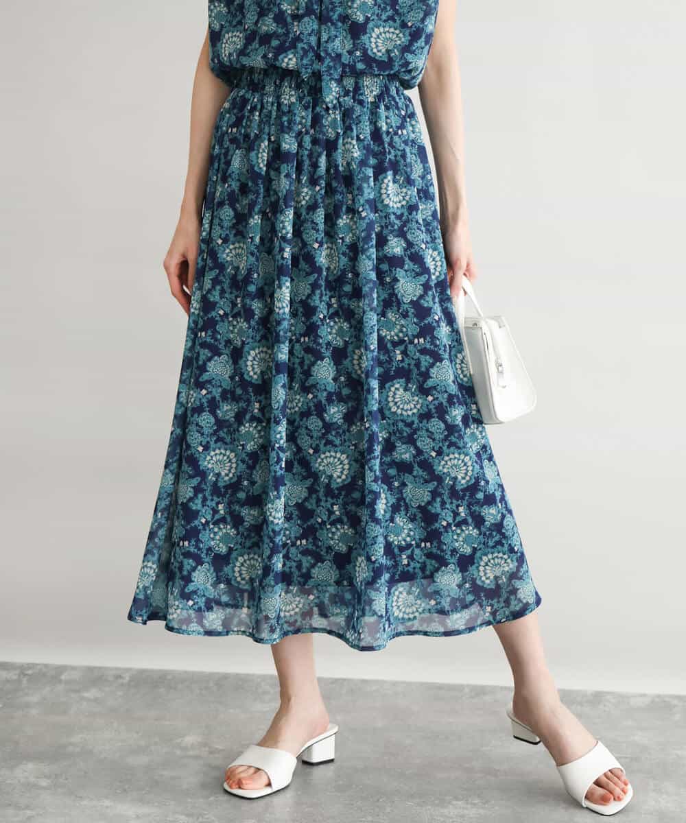 FKHGF05140 MK MICHEL KLEIN(MK ミッシェルクラン) [洗える]更紗プリント花柄シフォンスカート ベージュ