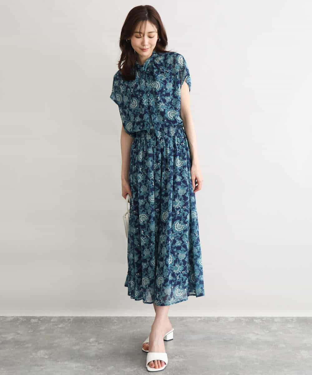 FKHGF05140 MK MICHEL KLEIN(MK ミッシェルクラン) [洗える]更紗プリント花柄シフォンスカート ベージュ