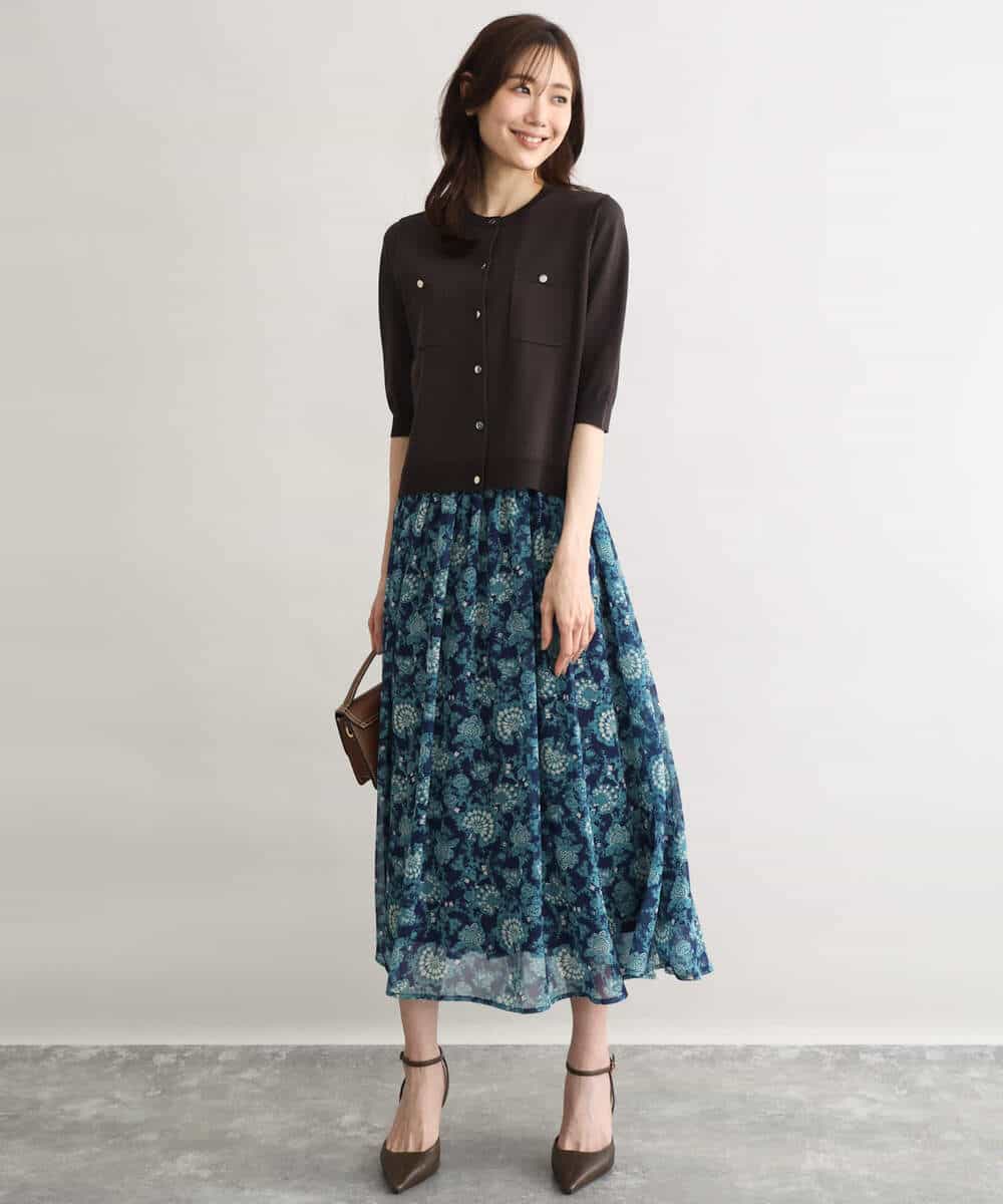 FKHGF05140 MK MICHEL KLEIN(MK ミッシェルクラン) [洗える]更紗プリント花柄シフォンスカート ベージュ