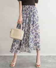 FKHGF05140 MK MICHEL KLEIN(MK ミッシェルクラン) [洗える]更紗プリント花柄シフォンスカート ベージュ