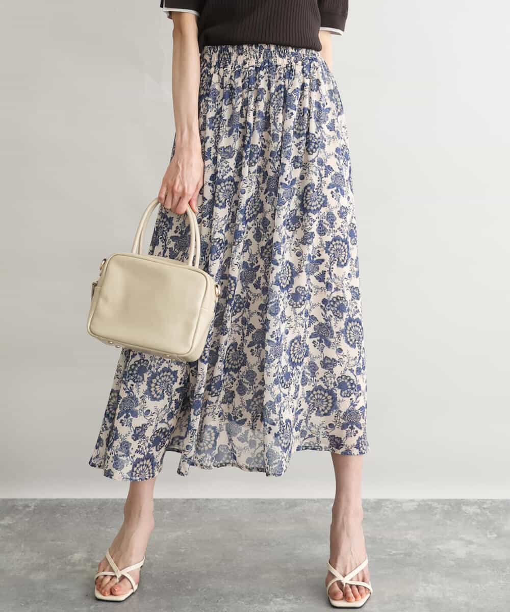 FKHGF05140 MK MICHEL KLEIN(MK ミッシェルクラン) [洗える]更紗プリント花柄シフォンスカート ベージュ