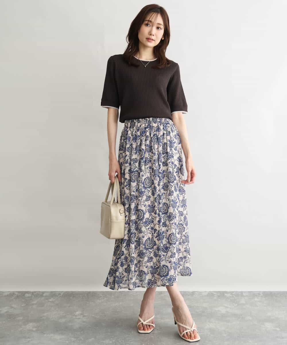 FKHGF05140 MK MICHEL KLEIN(MK ミッシェルクラン) [洗える]更紗プリント花柄シフォンスカート ベージュ