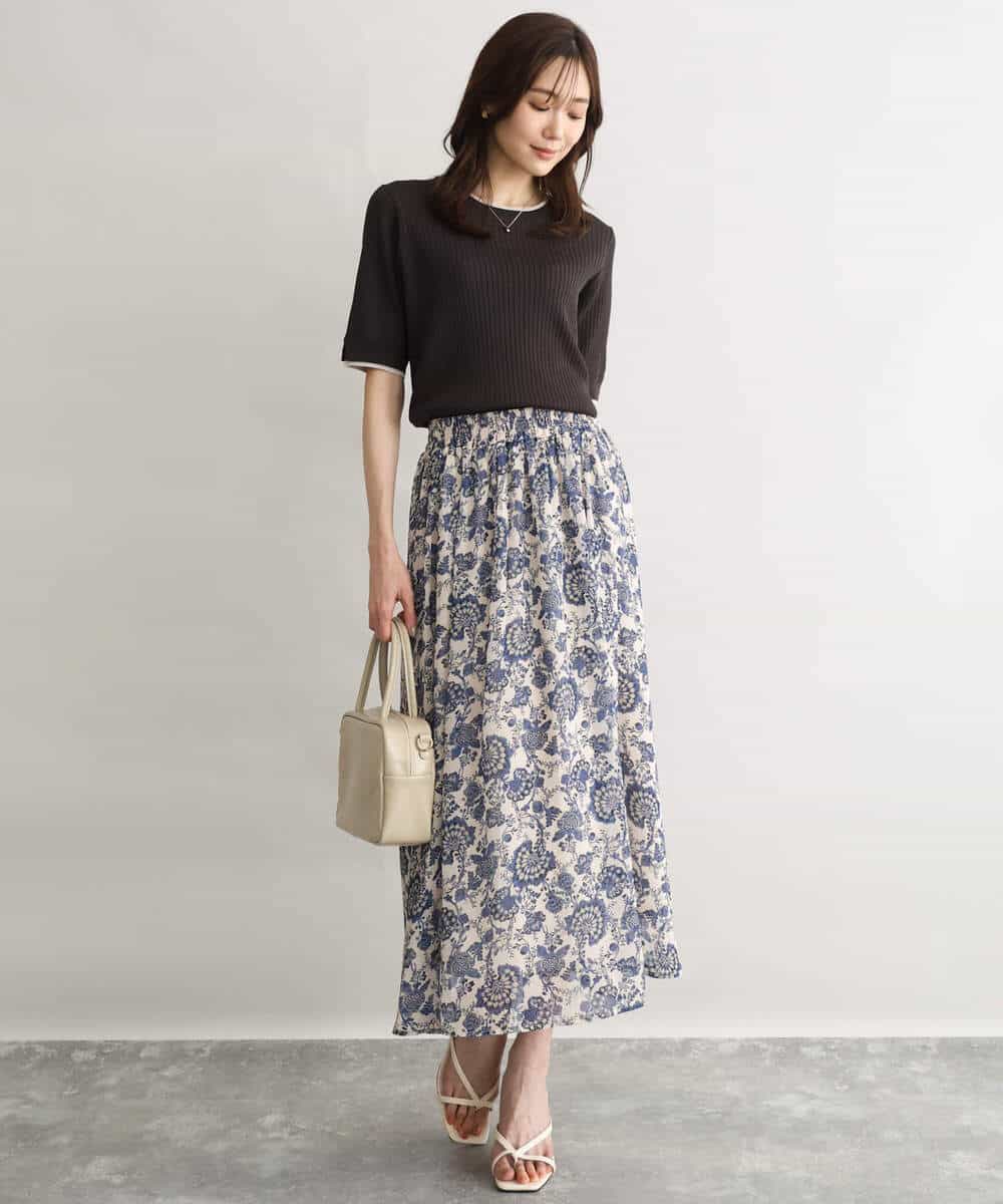 FKHGF05140 MK MICHEL KLEIN(MK ミッシェルクラン) [洗える]更紗プリント花柄シフォンスカート ベージュ