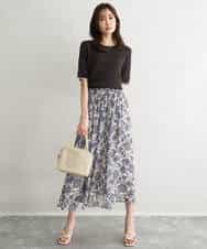 FKHGF05140 MK MICHEL KLEIN(MK ミッシェルクラン) [洗える]更紗プリント花柄シフォンスカート ベージュ