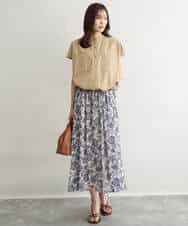 FKHGF05140 MK MICHEL KLEIN(MK ミッシェルクラン) [洗える]更紗プリント花柄シフォンスカート ベージュ