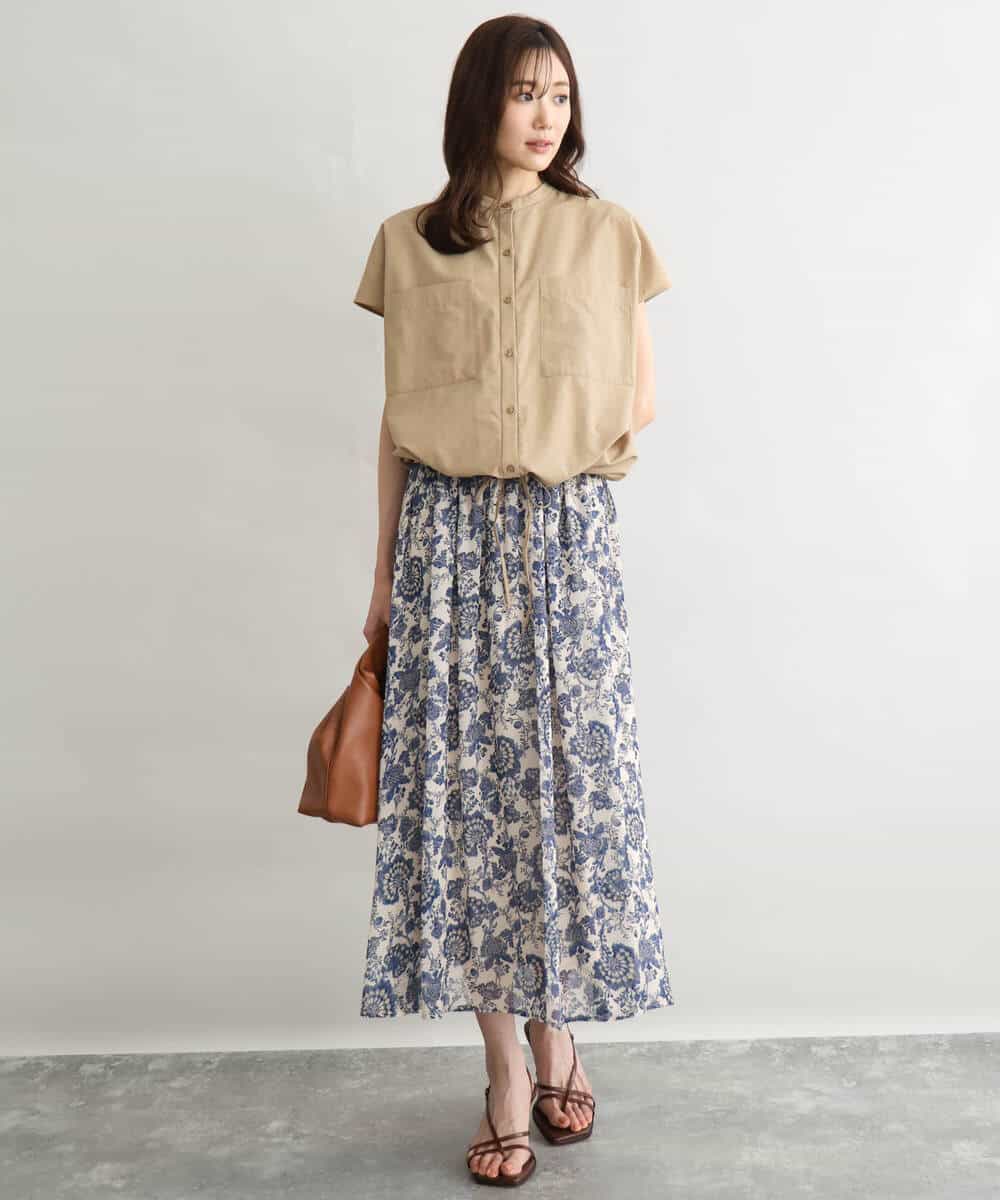 FKHGF05140 MK MICHEL KLEIN(MK ミッシェルクラン) [洗える]更紗プリント花柄シフォンスカート ベージュ