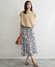 FKHGF05140 MK MICHEL KLEIN(MK ミッシェルクラン) [洗える]更紗プリント花柄シフォンスカート ベージュ