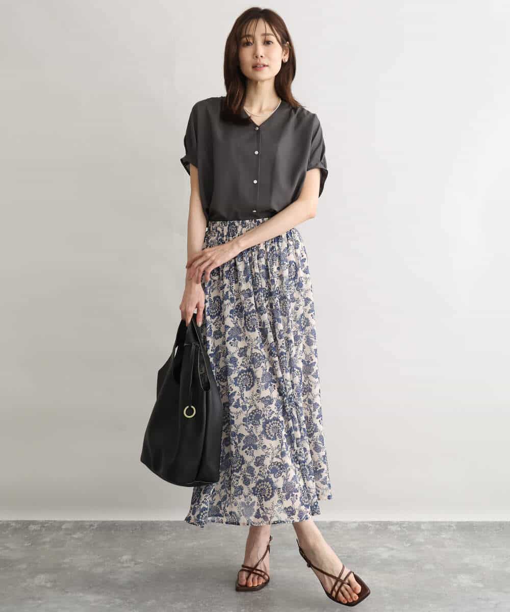 FKHGF05140 MK MICHEL KLEIN(MK ミッシェルクラン) [洗える]更紗プリント花柄シフォンスカート ベージュ