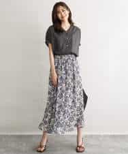 FKHGF05140 MK MICHEL KLEIN(MK ミッシェルクラン) [洗える]更紗プリント花柄シフォンスカート ベージュ