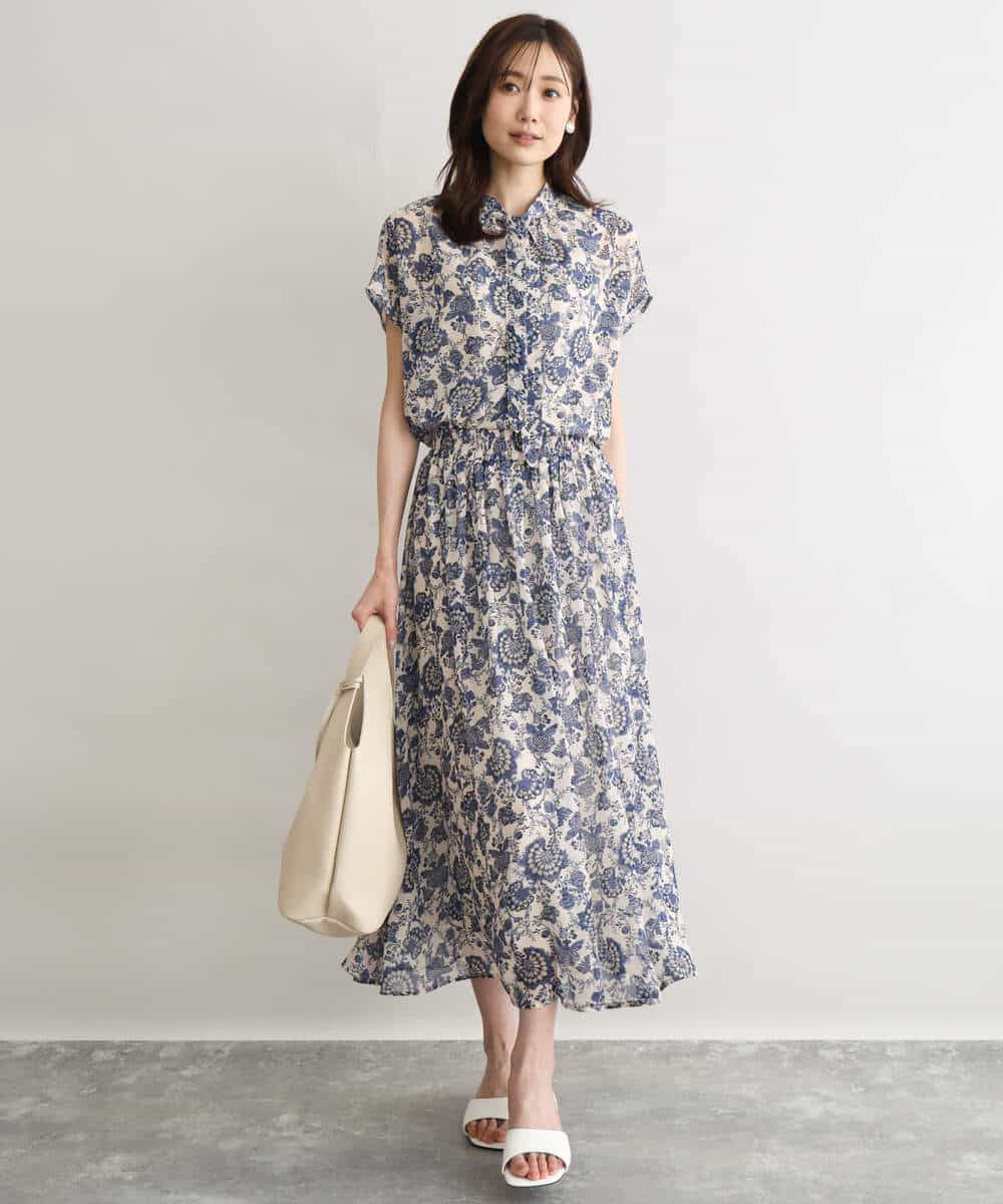 FKHGF05140 MK MICHEL KLEIN(MK ミッシェルクラン) [洗える]更紗プリント花柄シフォンスカート ベージュ