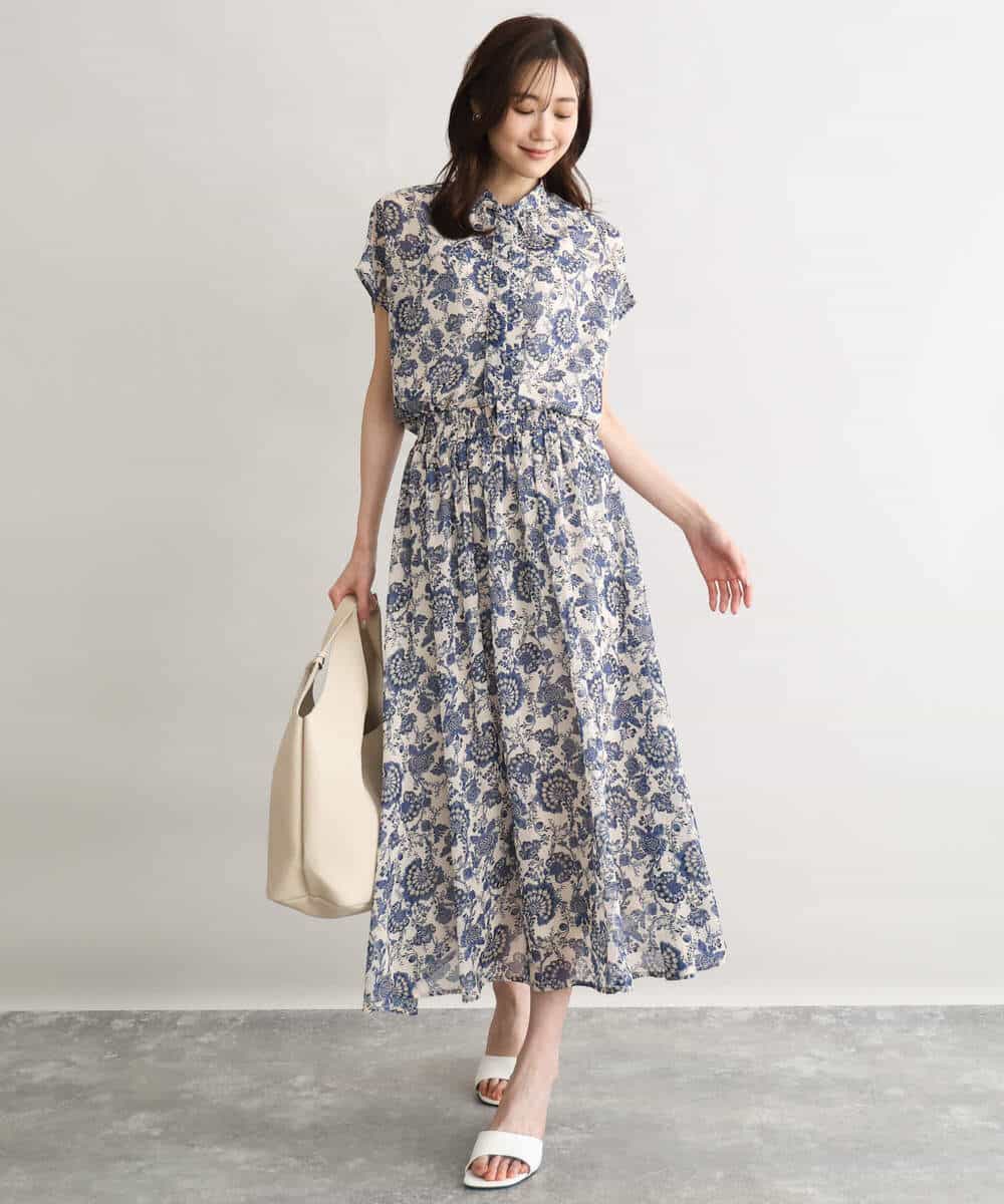 FKHGF05140 MK MICHEL KLEIN(MK ミッシェルクラン) [洗える]更紗プリント花柄シフォンスカート ベージュ