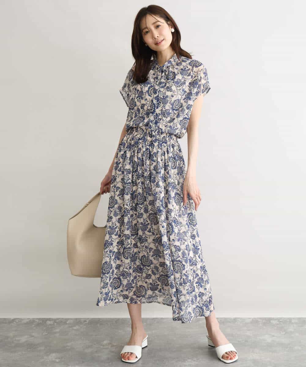 FKHGF05140 MK MICHEL KLEIN(MK ミッシェルクラン) [洗える]更紗プリント花柄シフォンスカート ベージュ