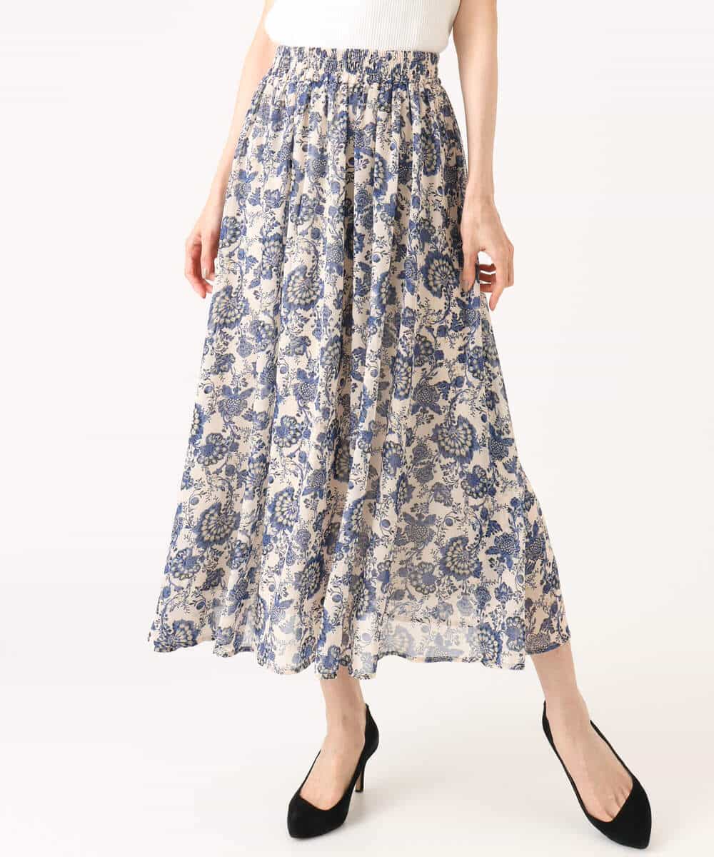 FKHGF05140 MK MICHEL KLEIN(MK ミッシェルクラン) [洗える]更紗プリント花柄シフォンスカート ベージュ