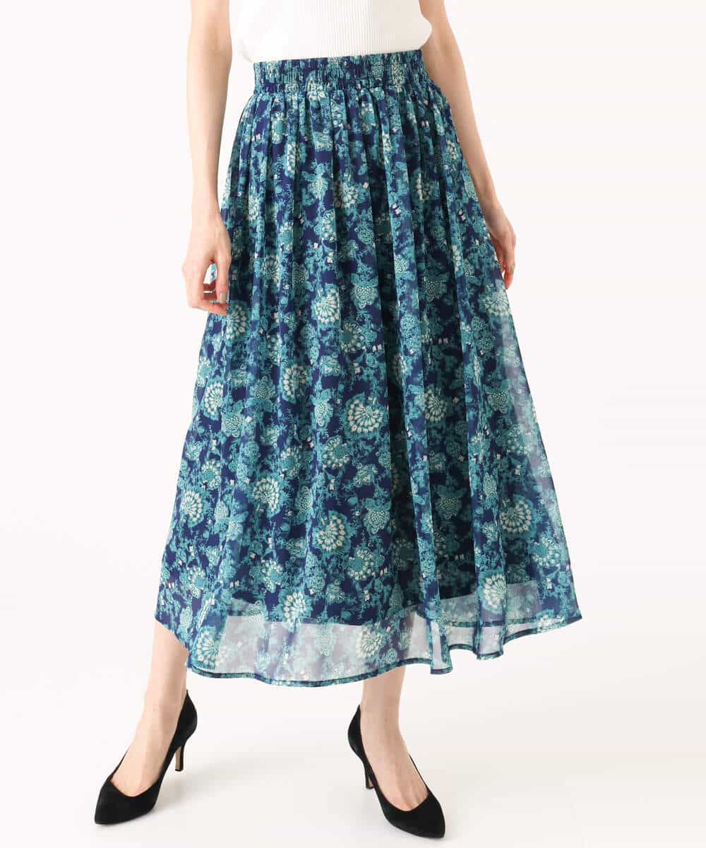 FKHGF05140 MK MICHEL KLEIN(MK ミッシェルクラン) [洗える]更紗プリント花柄シフォンスカート ベージュ