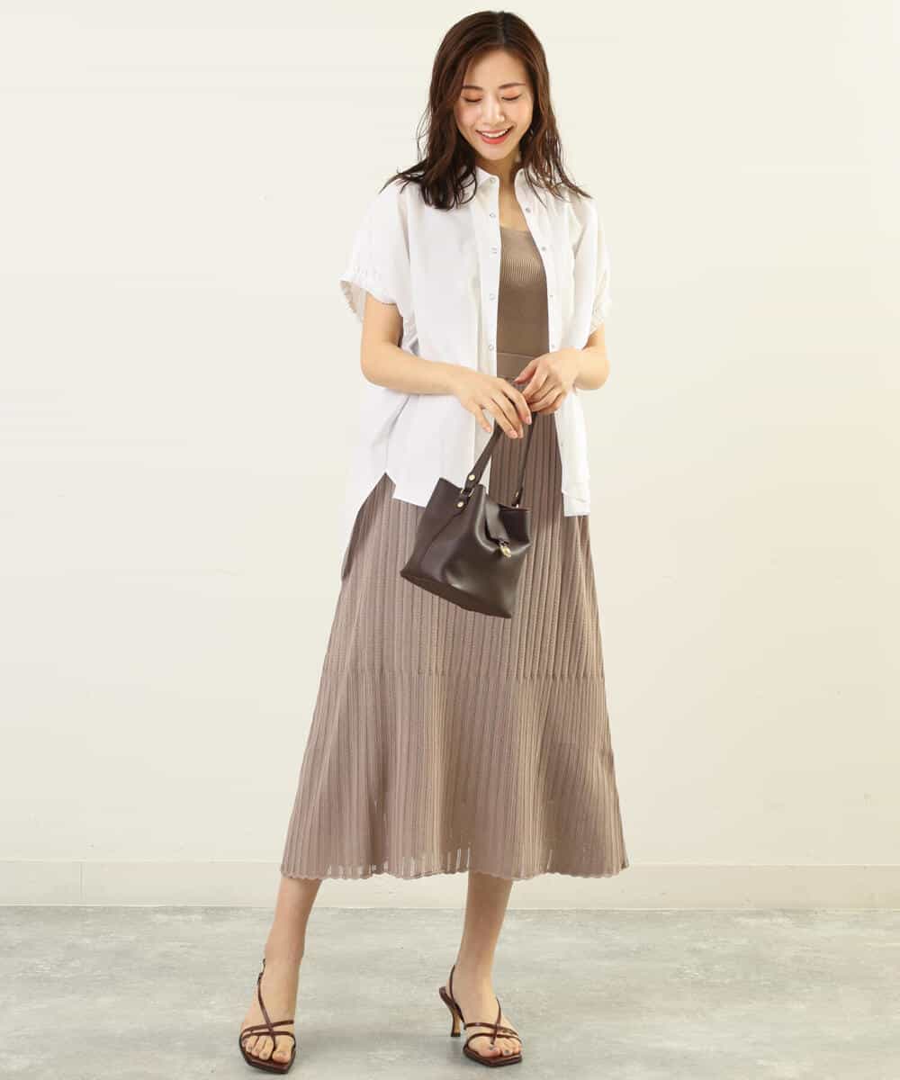 FKHGP05130 MK MICHEL KLEIN(MK ミッシェルクラン) レース柄ニットフレアスカート/洗える ベージュ