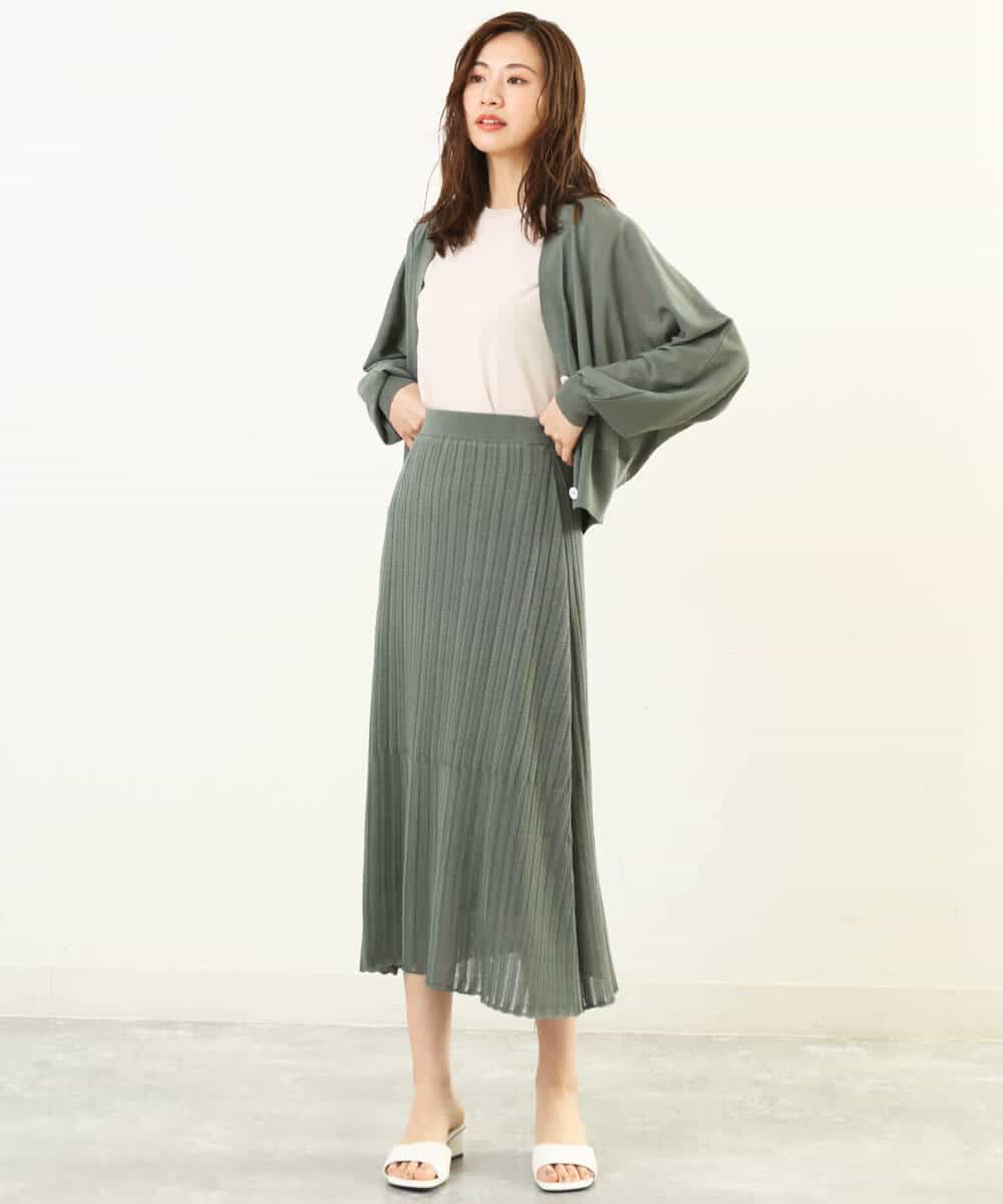 FKHGP05130 MK MICHEL KLEIN(MK ミッシェルクラン) レース柄ニットフレアスカート/洗える ベージュ
