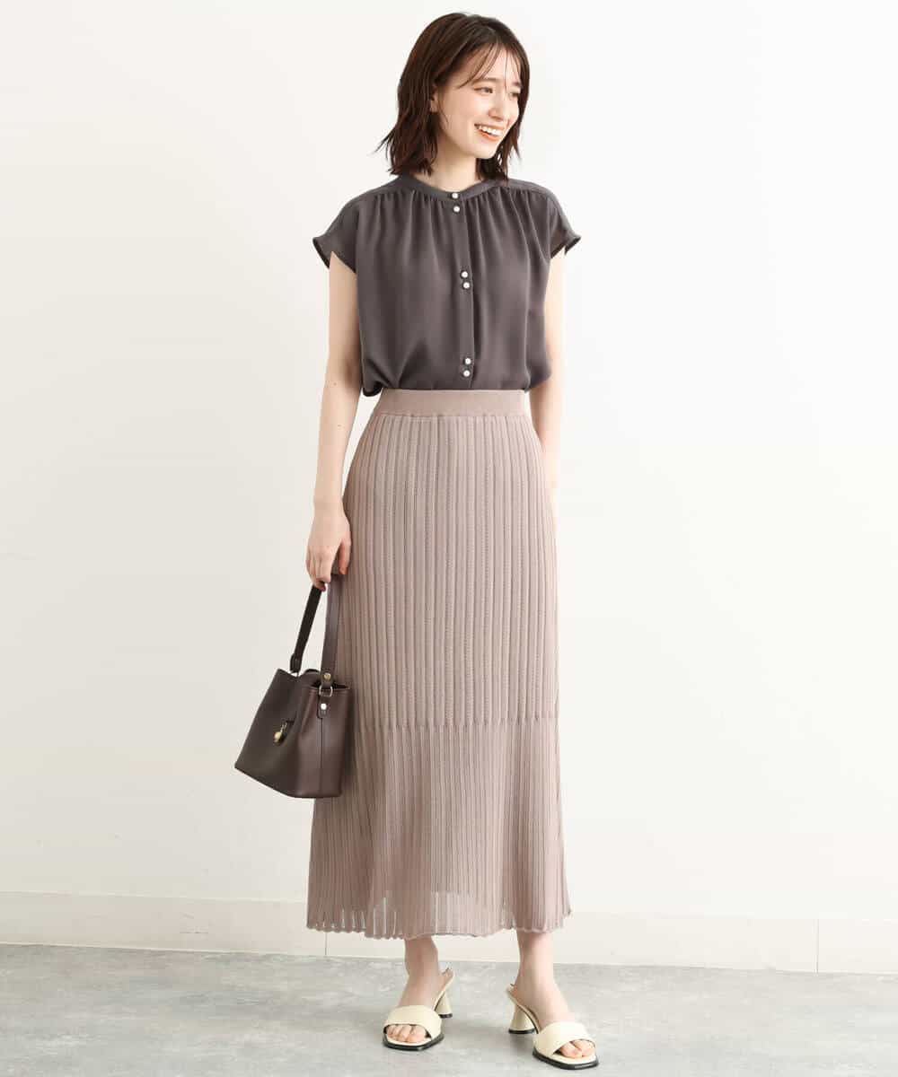 FKHGP05130 MK MICHEL KLEIN(MK ミッシェルクラン) レース柄ニットフレアスカート/洗える ベージュ