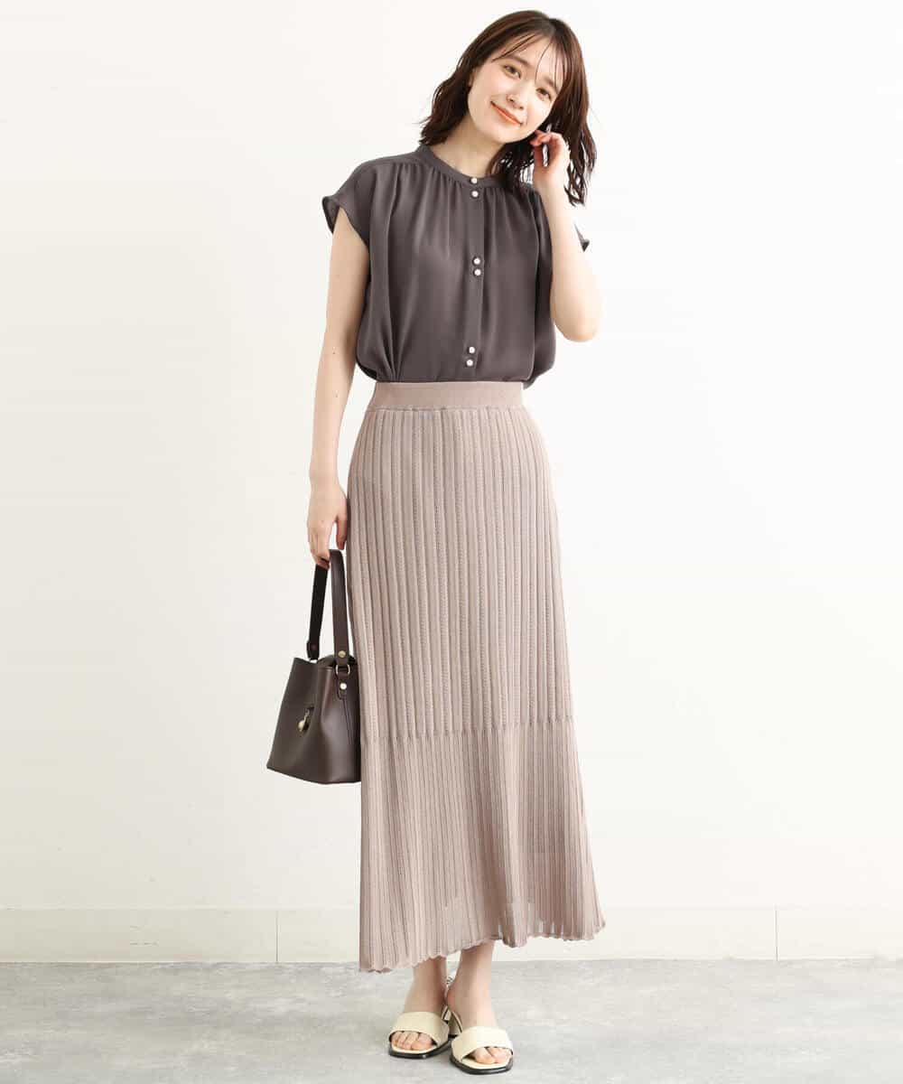FKHGP05130 MK MICHEL KLEIN(MK ミッシェルクラン) レース柄ニットフレアスカート/洗える ベージュ