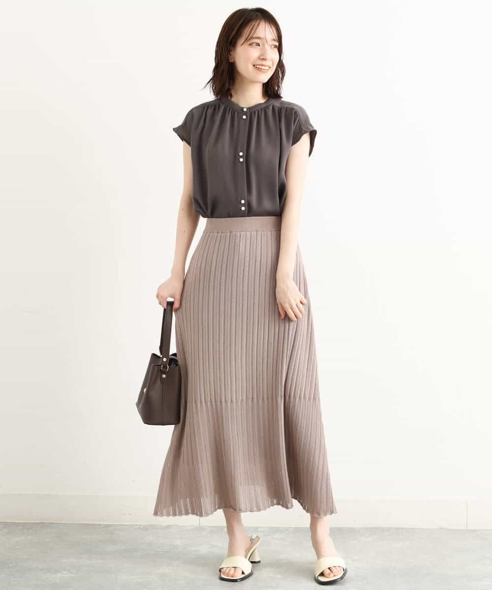 FKHGP05130 MK MICHEL KLEIN(MK ミッシェルクラン) レース柄ニットフレアスカート/洗える ベージュ
