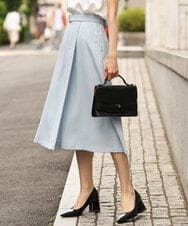 FKHGP48150 MK MICHEL KLEIN(MK ミッシェルクラン) ベルト付きフレアスカート/洗える ライトブルー