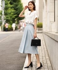 FKHGP48150 MK MICHEL KLEIN(MK ミッシェルクラン) ベルト付きフレアスカート/洗える ライトブルー