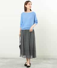 FKHGS04140 MK MICHEL KLEIN(MK ミッシェルクラン) 幾何柄シフォンスカート/洗える ライトブルー