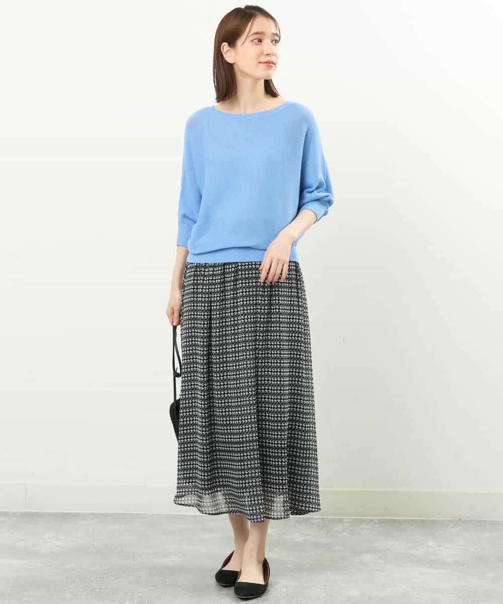FKHGS04140 MK MICHEL KLEIN(MK ミッシェルクラン) 幾何柄シフォンスカート/洗える ライトブルー