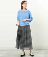 FKHGS04140 MK MICHEL KLEIN(MK ミッシェルクラン) 幾何柄シフォンスカート/洗える ライトブルー