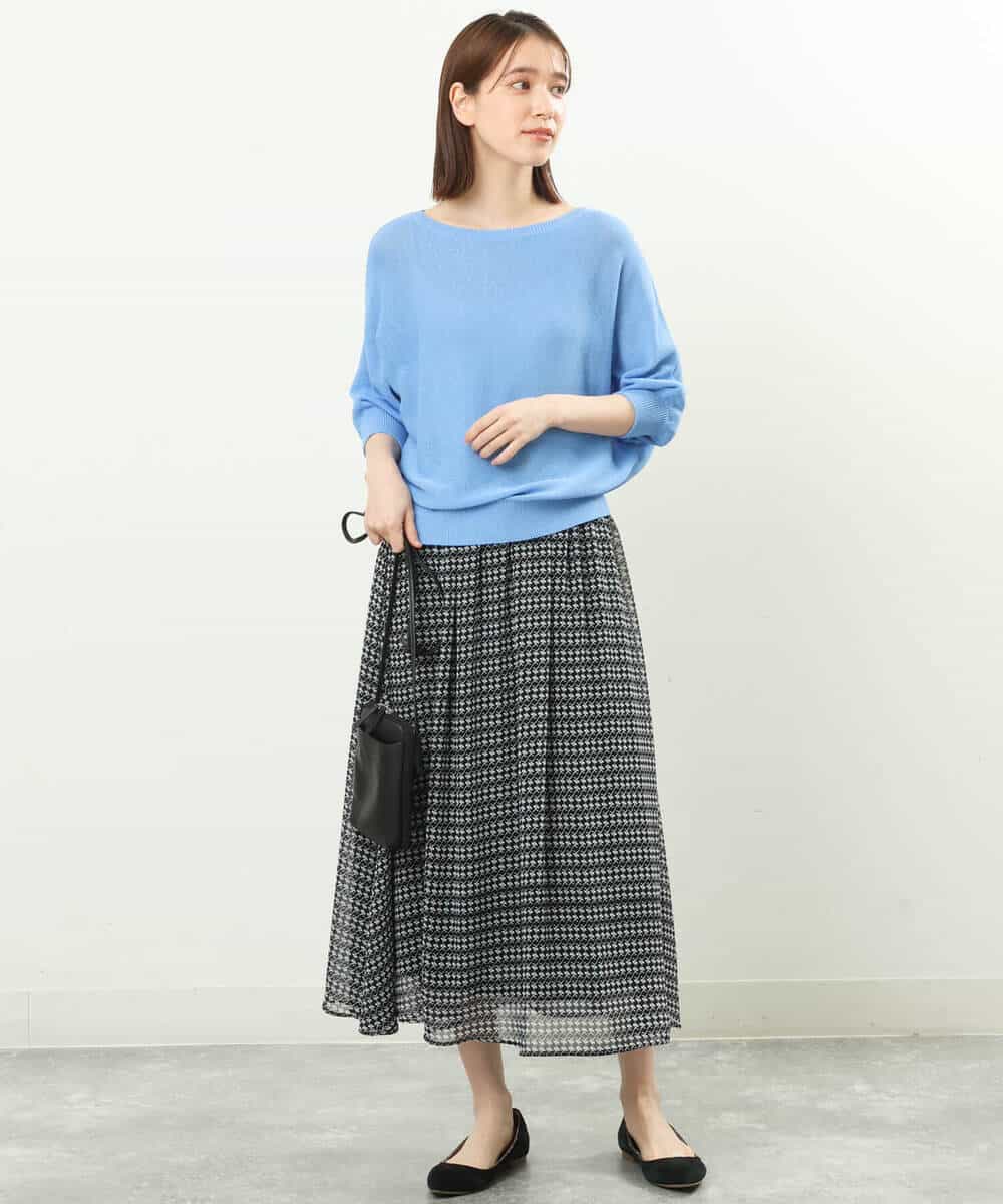 FKHGS04140 MK MICHEL KLEIN(MK ミッシェルクラン) 幾何柄シフォンスカート/洗える ライトブルー