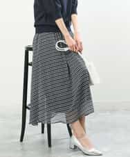 FKHGS04140 MK MICHEL KLEIN(MK ミッシェルクラン) 幾何柄シフォンスカート/洗える ブラック