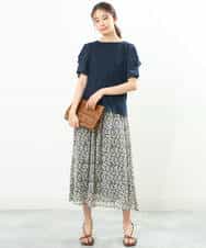FKHGS06140 MK MICHEL KLEIN(MK ミッシェルクラン) 小花柄シフォンスカート/洗える グリーン