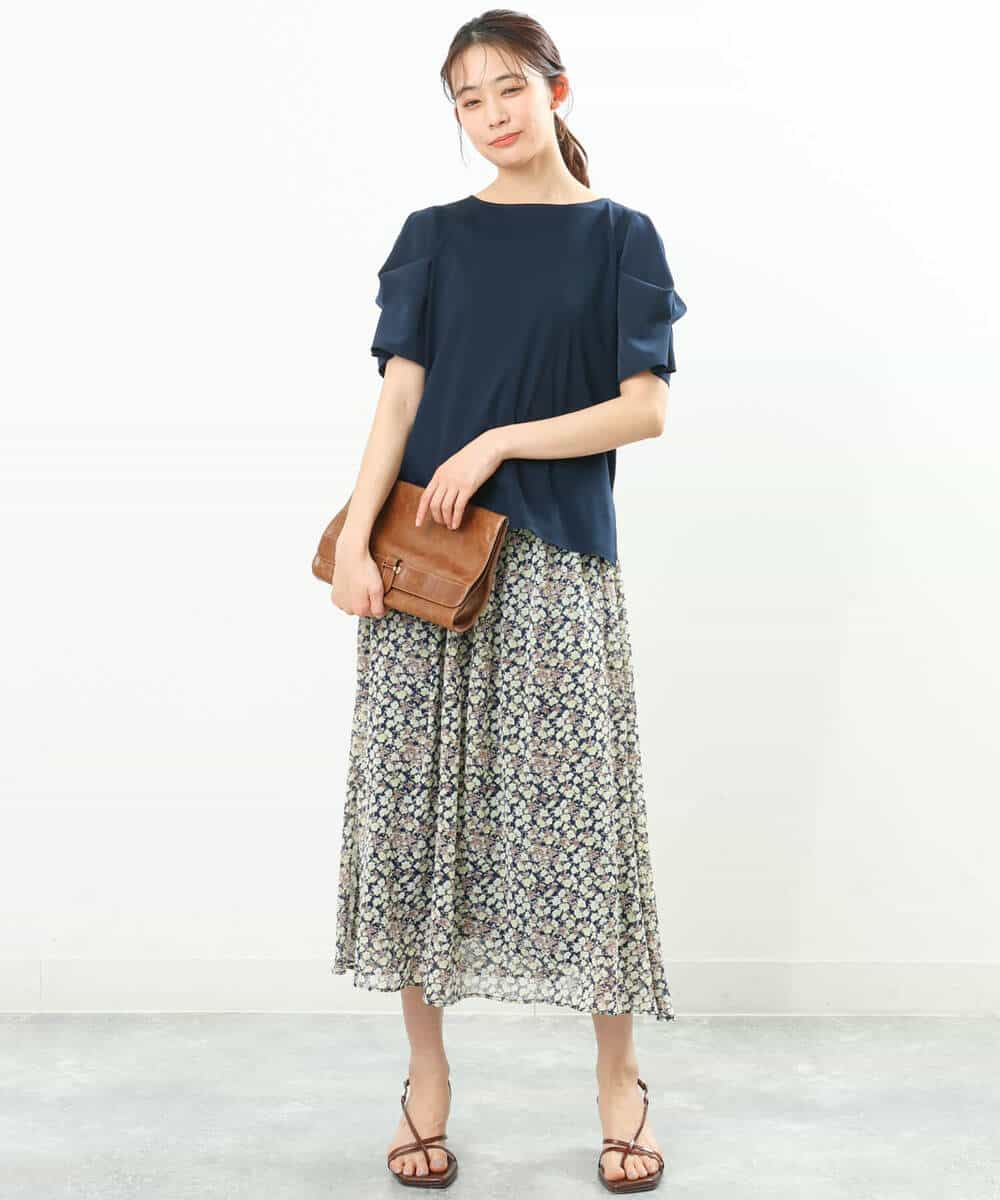 FKHGS06140 MK MICHEL KLEIN(MK ミッシェルクラン) 小花柄シフォンスカート/洗える グリーン