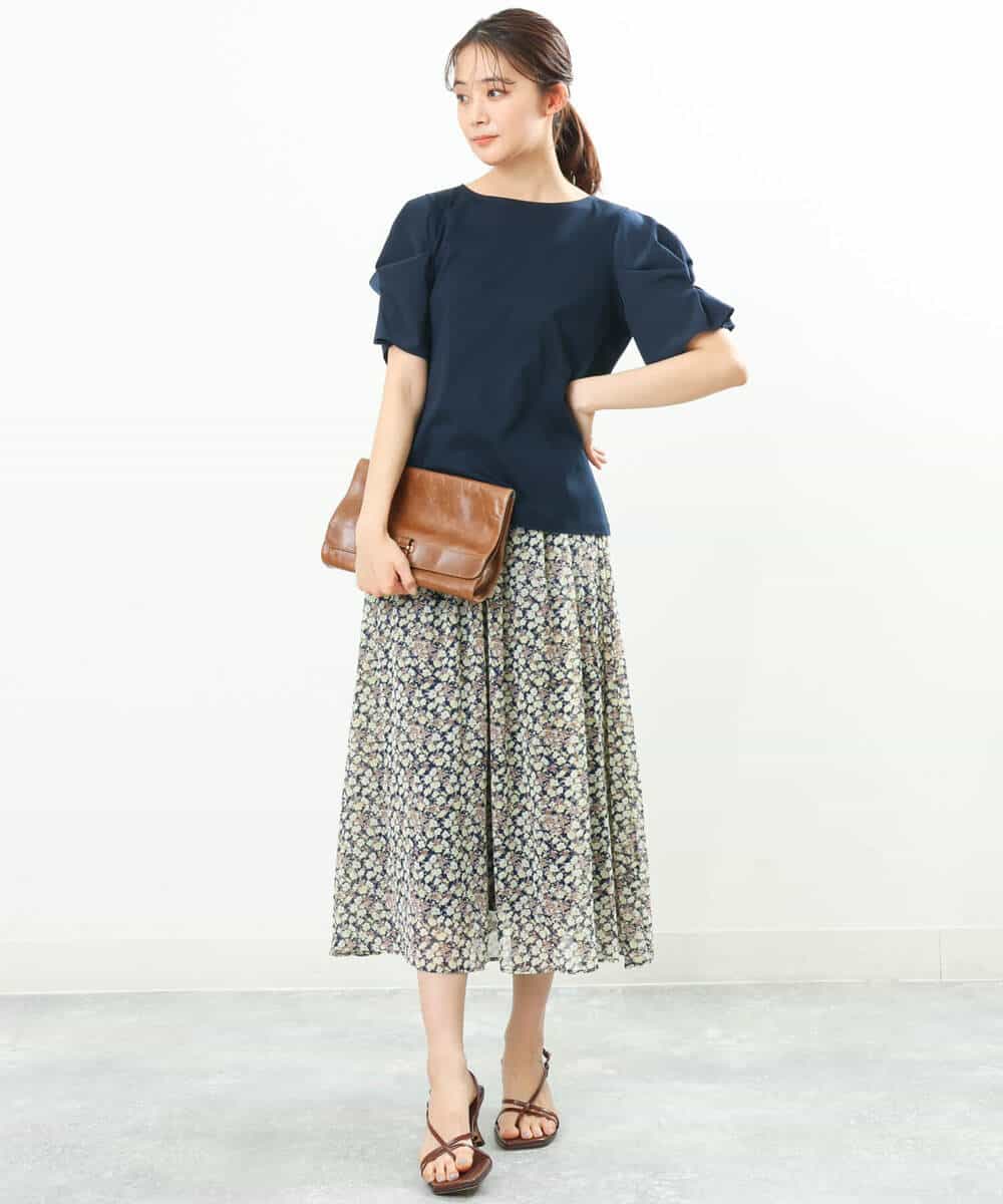 FKHGS06140 MK MICHEL KLEIN(MK ミッシェルクラン) 小花柄シフォンスカート/洗える グリーン