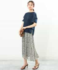 FKHGS06140 MK MICHEL KLEIN(MK ミッシェルクラン) 小花柄シフォンスカート/洗える グリーン