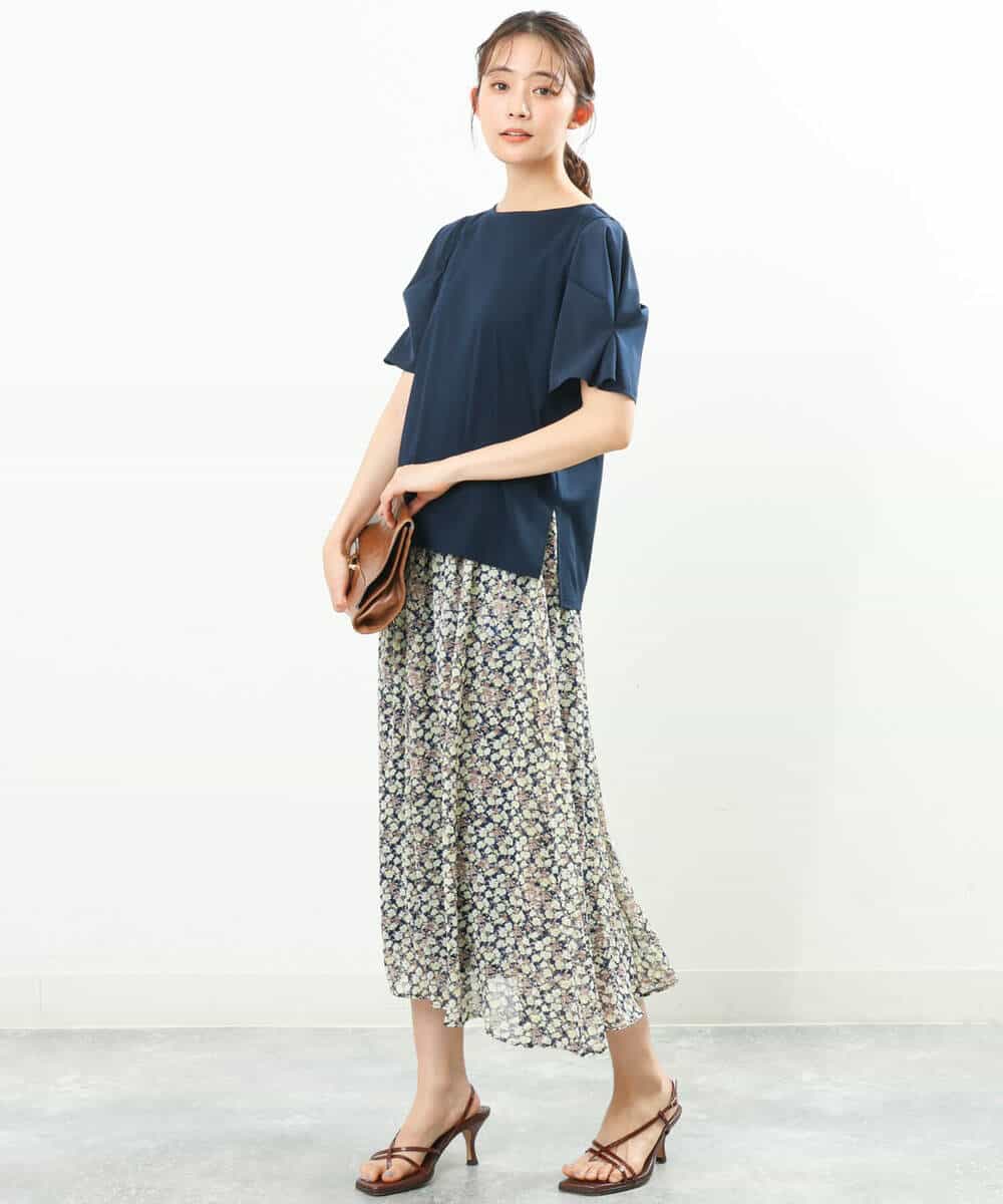 FKHGS06140 MK MICHEL KLEIN(MK ミッシェルクラン) 小花柄シフォンスカート/洗える グリーン