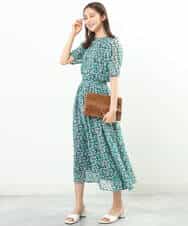 FKHGS06140 MK MICHEL KLEIN(MK ミッシェルクラン) 小花柄シフォンスカート/洗える グリーン