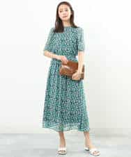 FKHGS06140 MK MICHEL KLEIN(MK ミッシェルクラン) 小花柄シフォンスカート/洗える グリーン