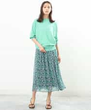 FKHGS06140 MK MICHEL KLEIN(MK ミッシェルクラン) 小花柄シフォンスカート/洗える グリーン