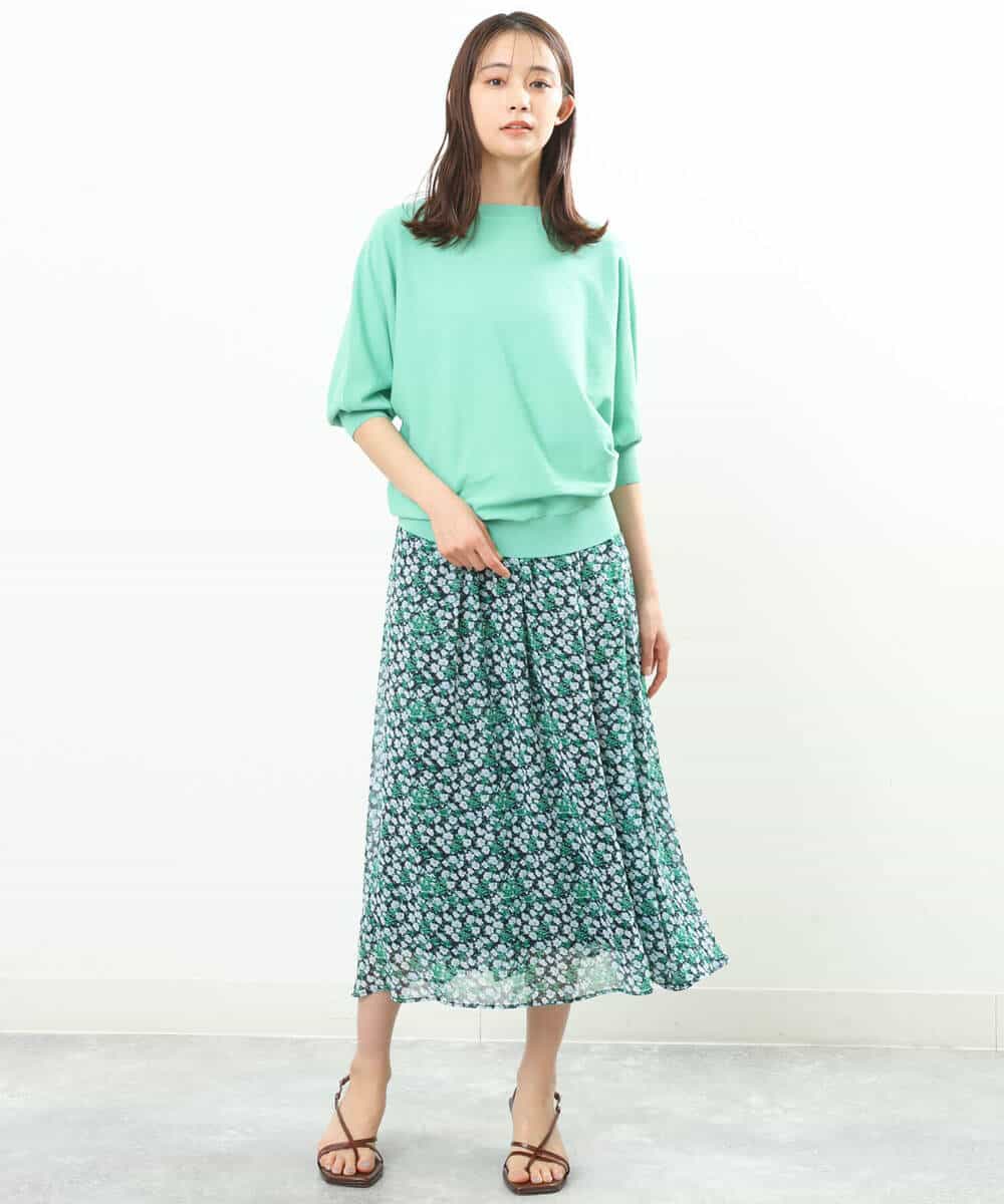 FKHGS06140 MK MICHEL KLEIN(MK ミッシェルクラン) 小花柄シフォンスカート/洗える グリーン