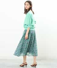 FKHGS06140 MK MICHEL KLEIN(MK ミッシェルクラン) 小花柄シフォンスカート/洗える グリーン