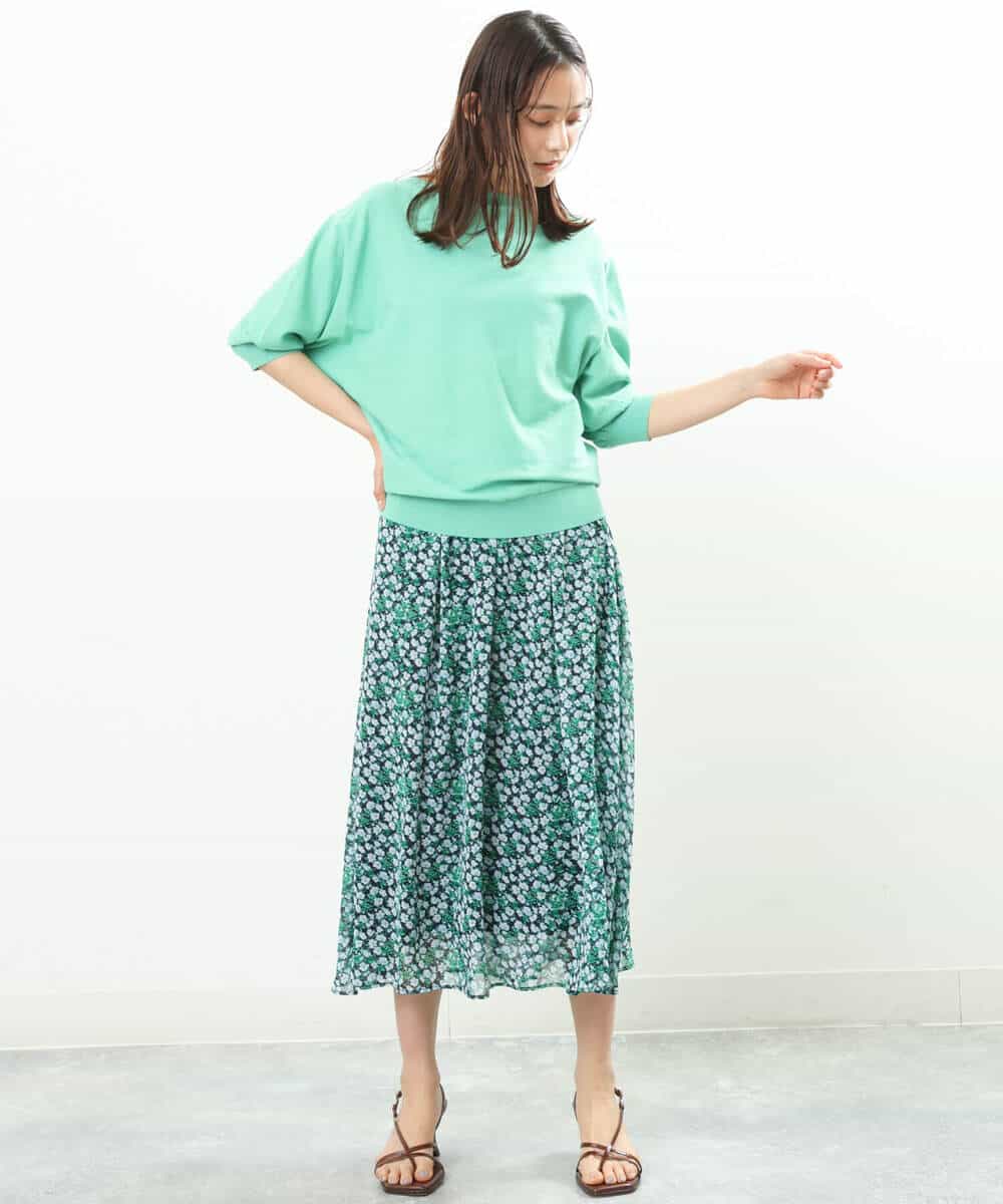 FKHGS06140 MK MICHEL KLEIN(MK ミッシェルクラン) 小花柄シフォンスカート/洗える グリーン