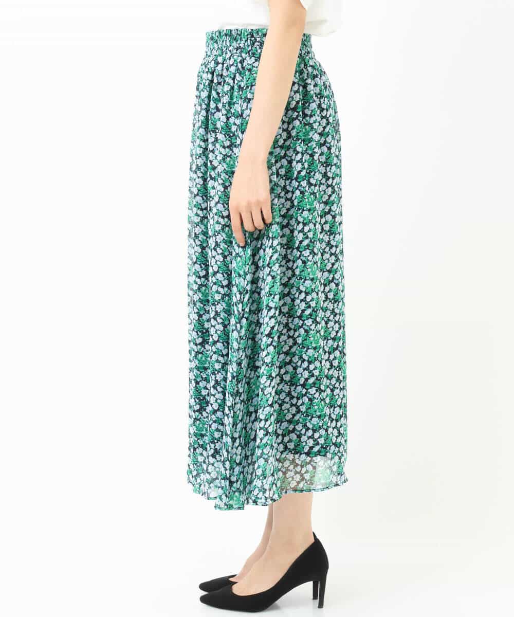 FKHGS06140 MK MICHEL KLEIN(MK ミッシェルクラン) 小花柄シフォンスカート/洗える グリーン