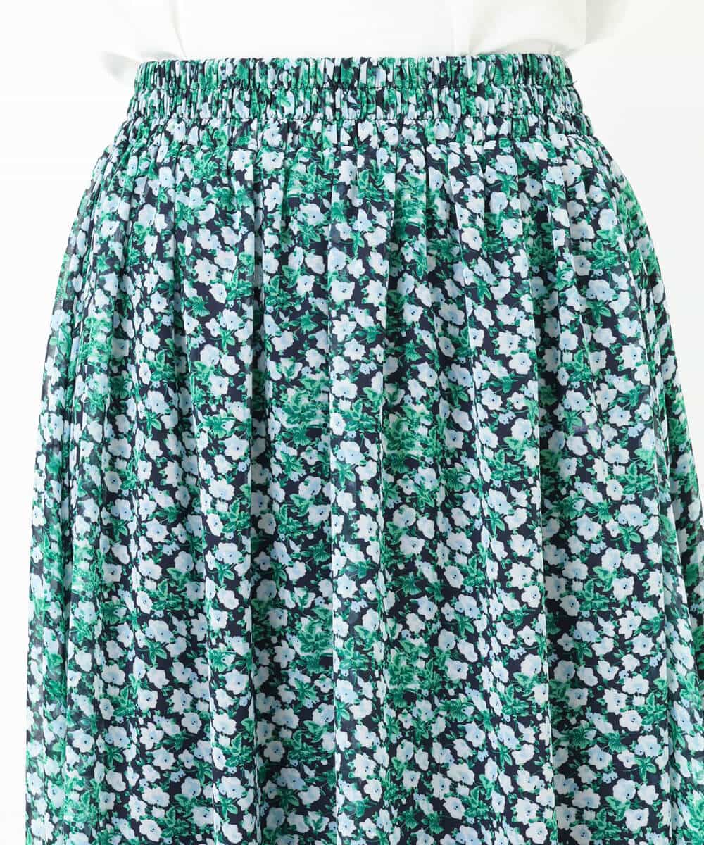 FKHGS06140 MK MICHEL KLEIN(MK ミッシェルクラン) 小花柄シフォンスカート/洗える グリーン