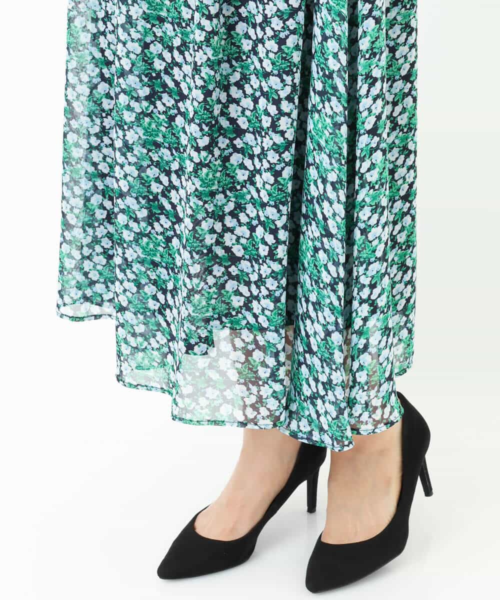 FKHGS06140 MK MICHEL KLEIN(MK ミッシェルクラン) 小花柄シフォンスカート/洗える グリーン