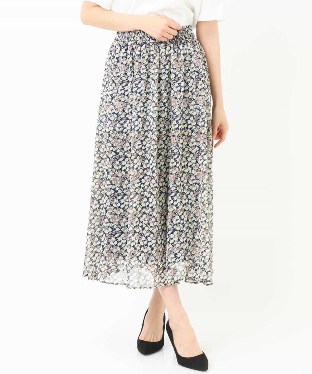 FKHGS06140 MK MICHEL KLEIN(MK ミッシェルクラン) 小花柄シフォンスカート/洗える グリーン