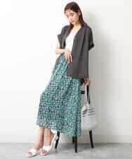FKHGS06140 MK MICHEL KLEIN(MK ミッシェルクラン) 小花柄シフォンスカート/洗える グリーン