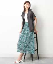 FKHGS06140 MK MICHEL KLEIN(MK ミッシェルクラン) 小花柄シフォンスカート/洗える グリーン