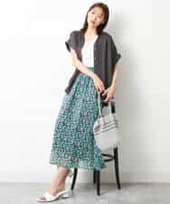 FKHGS06140 MK MICHEL KLEIN(MK ミッシェルクラン) 小花柄シフォンスカート/洗える グリーン