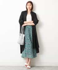 FKHGS06140 MK MICHEL KLEIN(MK ミッシェルクラン) 小花柄シフォンスカート/洗える グリーン